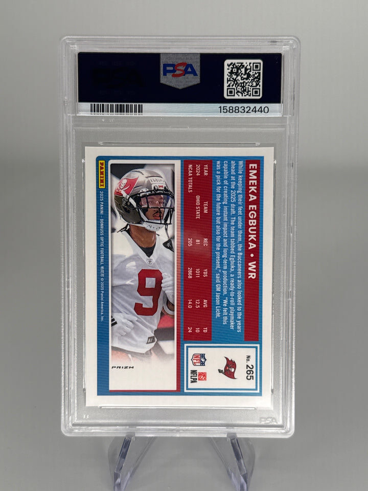 Emeka Egbuka 2025 Panini Donruss Optic Holo Rookie, PSA 10 Gem Mint