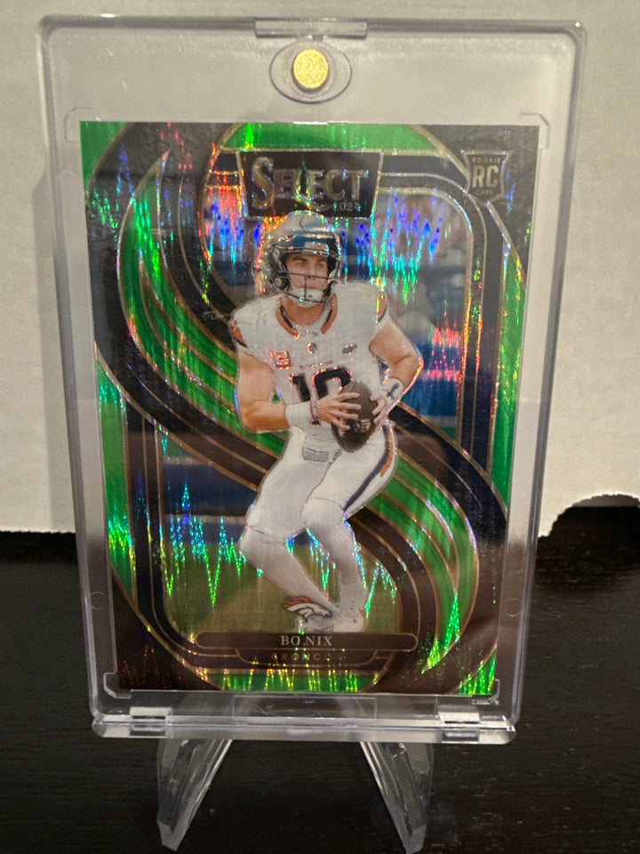 Bo Nix 2024 Panini Select Premier Level Green Shock Rookie, 136/499