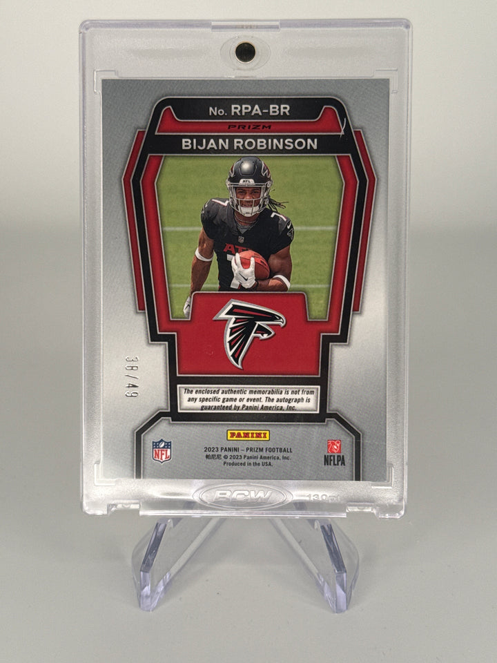 Bijan Robinson 2023 Panini Prizm Purple Pulsar Rookie Patch Auto, 38/49