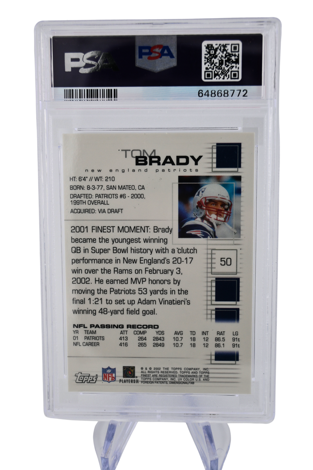 Tom Brady 2002 Topps Finest, PSA 9 Mint