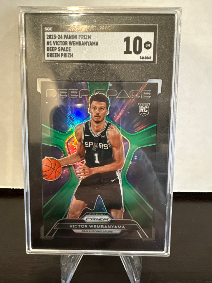 Victor Wembanyama 2023 Panini Prizm Deep Space Green Prizm Rookie, SGC 10 Gem Mint