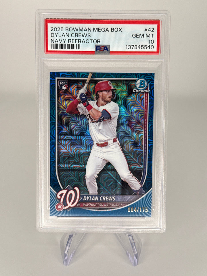 Dylan Crews 2025 Bowman Chrome Mega Box Navy Refractor Rookie, 004/175, PSA 10 Gem Mint