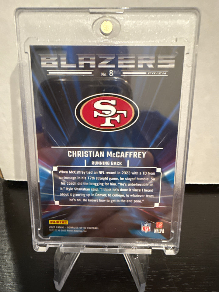 Christian McCaffrey 2023 Panini Donruss Optic Blazers SSP Case Hit