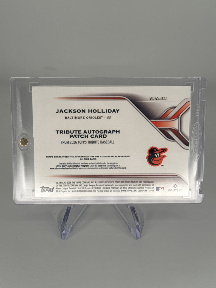 Jackson Holliday 2026 Topps Tribute Patch Auto Orange, 06/25