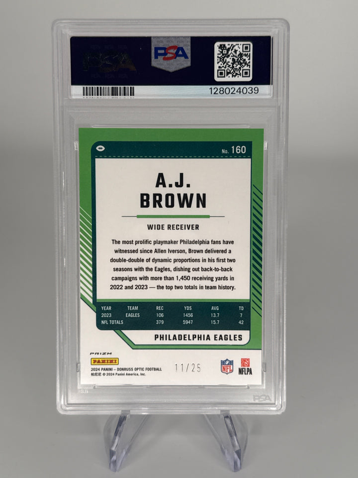 AJ Brown 2024 Panini Donruss Optic Black Pandora, 11/25, PSA 10 Gem Mint