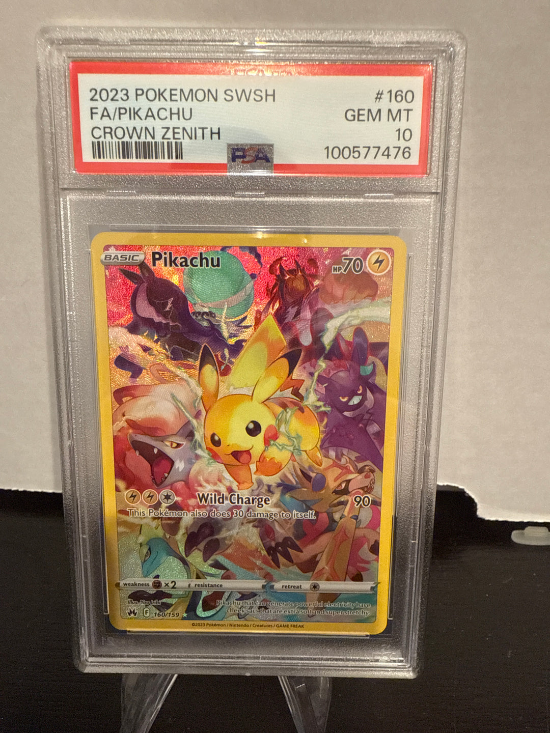 Pokemon TCG 2023 Pikachu Crown Zenith Secret Rare Full Art, 160/159, PSA 10 Gem Mint