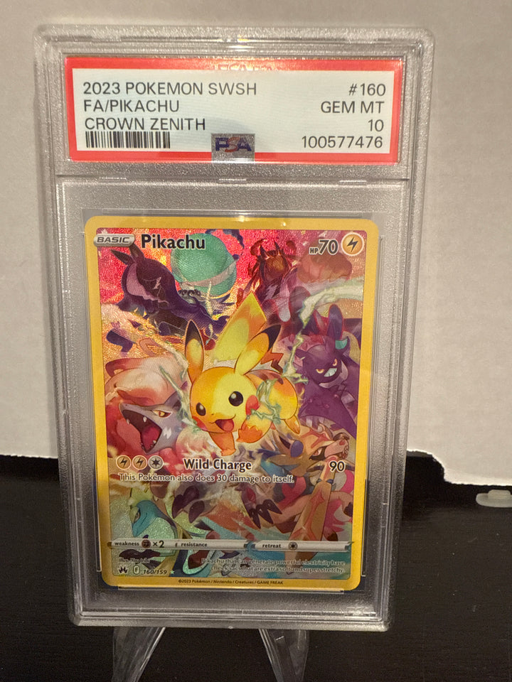 Pokemon TCG 2023 Pikachu Crown Zenith Secret Rare Full Art, 160/159, PSA 10 Gem Mint