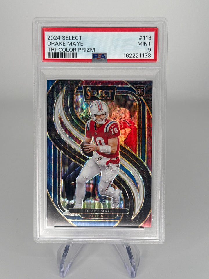 Drake Maye 2024 Panini Select Red/White/Blue Tri Color Rookie, 066/249, PSA 9 Mint
