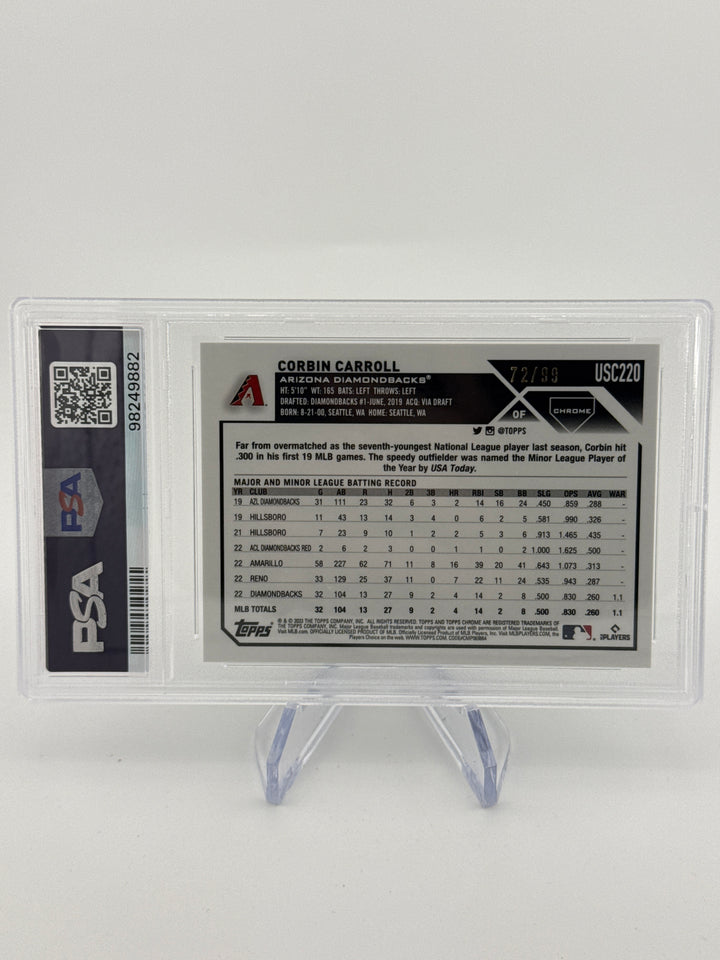 Corbin Carroll 2023 Topps Chrome Update Green Speckle Rookie, 72/99, PSA 10 Gem Mint