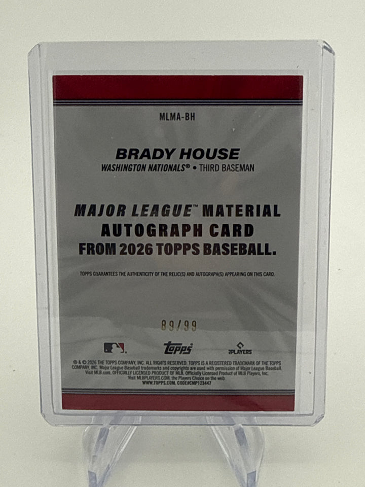 Brady House 2026 Topps Major League Material Auto Relic, 89/99
