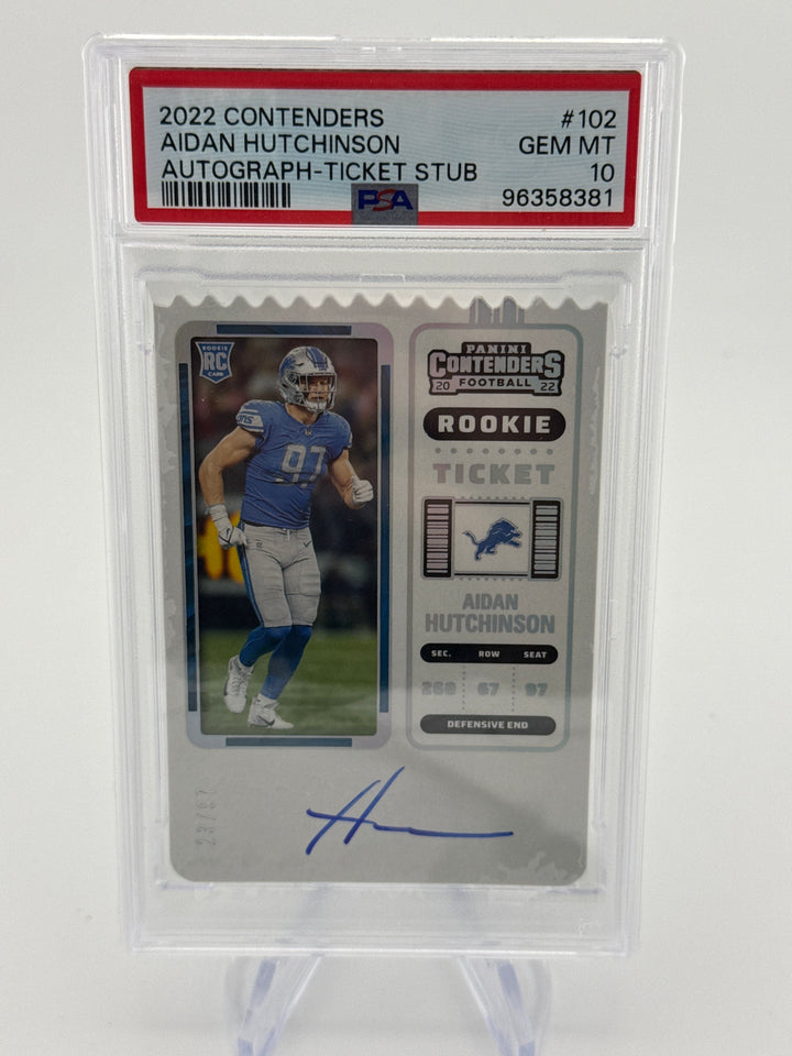 Aidan Hutchinson 2022 Panini Contenders Rookie Ticket Stub Auto, 23/97, PSA 10 Gem Mint