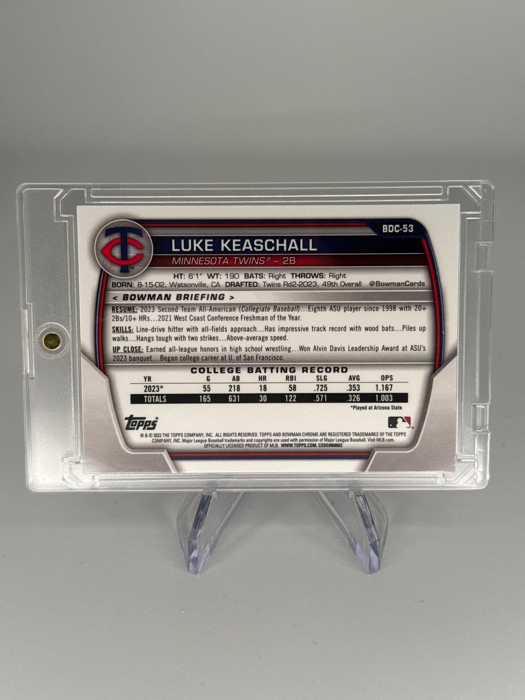 Luke Keaschall 2023 Bowman Chrome 1st Bowman Blue Refractor, 082/150