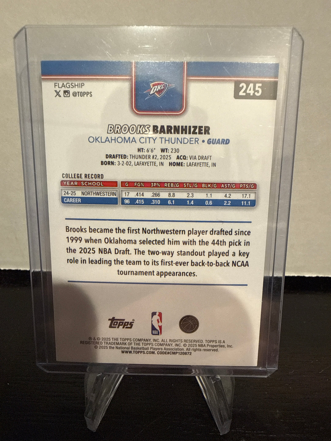 Brooks Barnhizer 2025 Topps Basketball Flagship Black Foil Rookie, 10/10