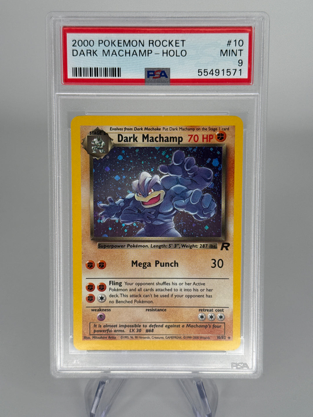 Pokemon TCG 2000 Dark Machamp Team Rocket Holo, 10/82, PSA 9 Mint