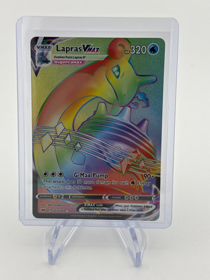 Pokemon TCG 2020 Lapras VMax Sword & Shield Full Art Rainbow, 203/202