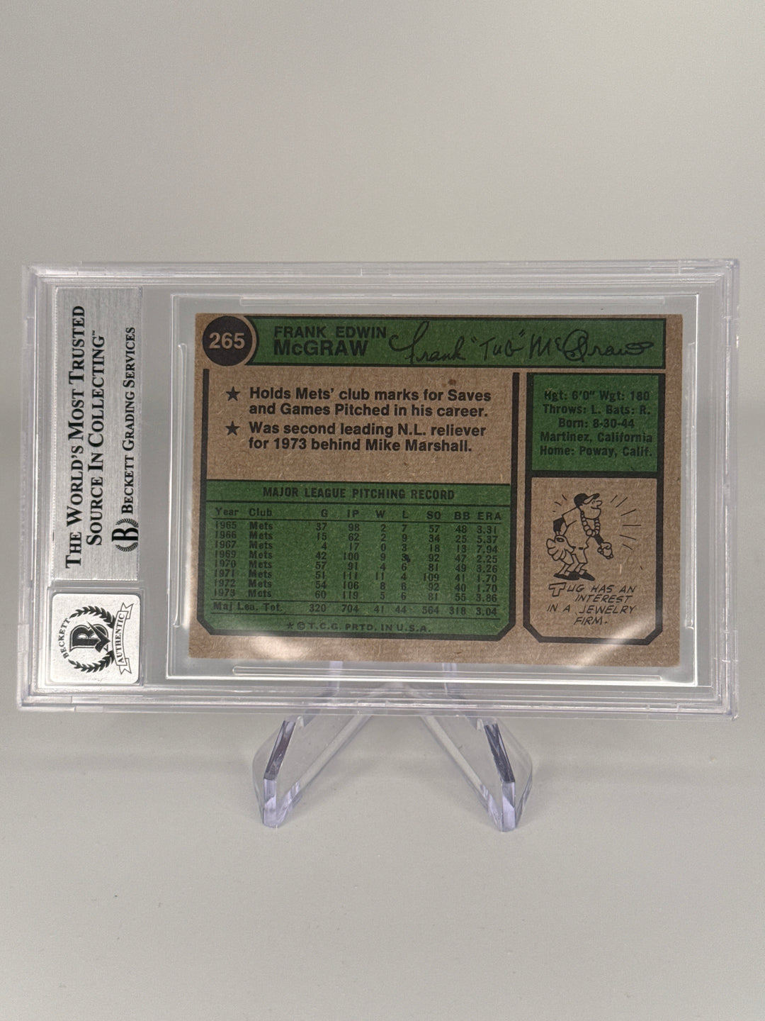 Tug McGraw 1974 Topps, BGS 10 Auto