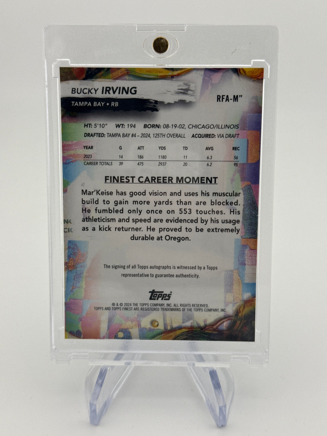 Bucky Irving 2024 Topps Finest Rookie Auto