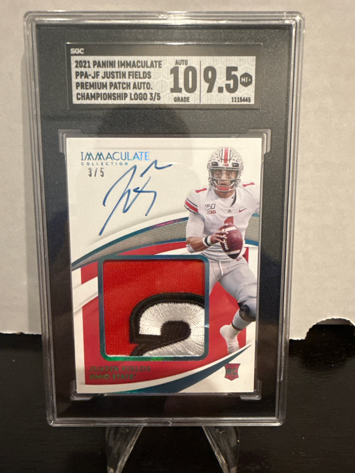 Justin Fields 2021 Panini Immaculate Premium Rookie Patch Auto, Championship Logo, 3/5, SGC 9.5 Gem Mint