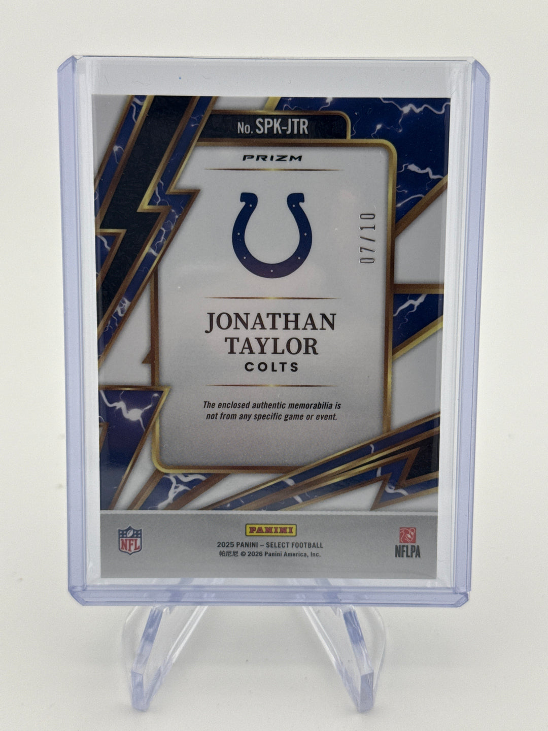Jonathan Taylor 2025 Panini Select Sparks Gold Jersey Relic, 07/10
