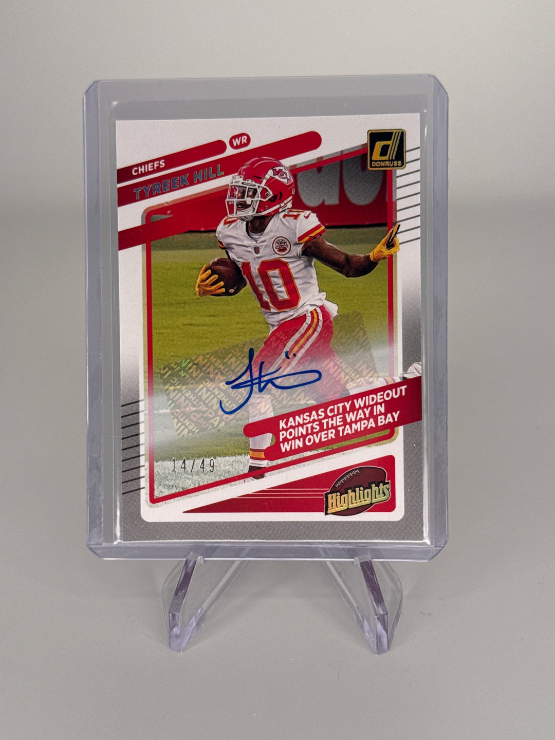 Tyreek Hill 2021 Panini Donruss Highlights Auto, 14/49