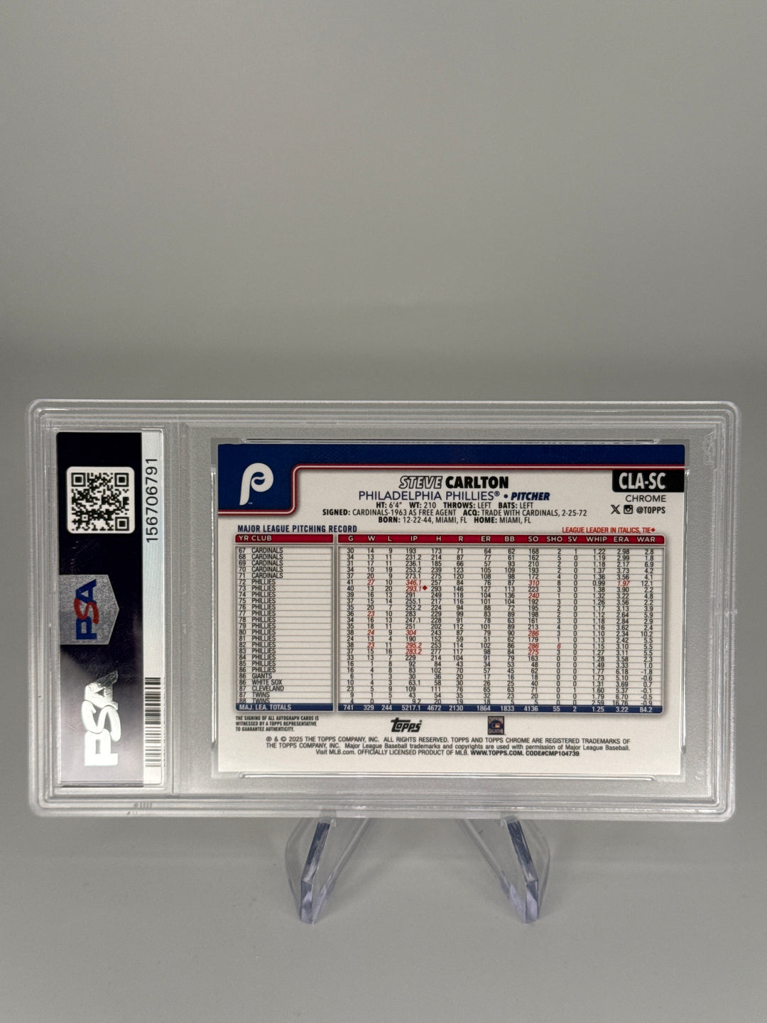 Steve Carlton 2025 Topps Chrome Orange Refractor Legends Auto, 25/25, PSA 8, PSA 10 Auto