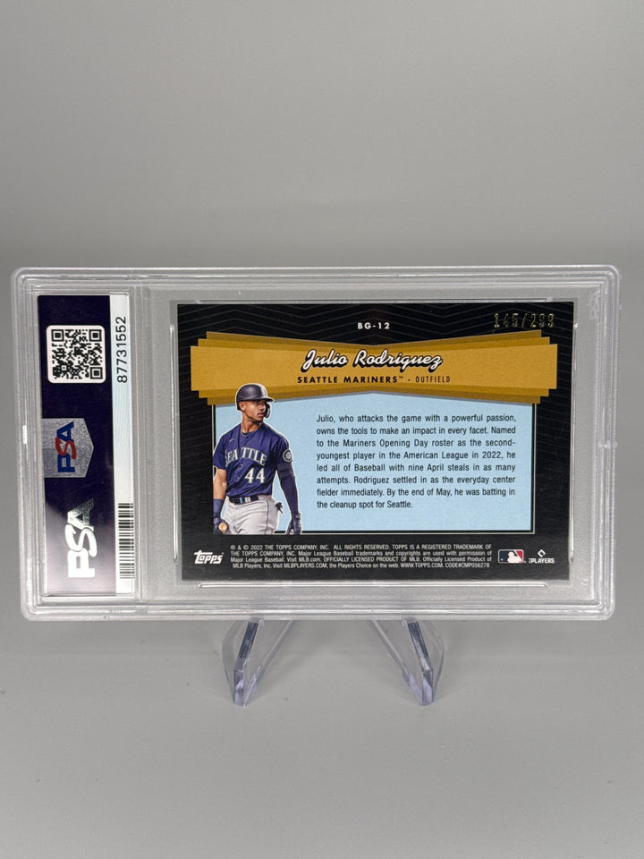 Julio Rodriguez 2022 Topps Update Black Gold Black Rookie, 145/299, PSA 9 Mint