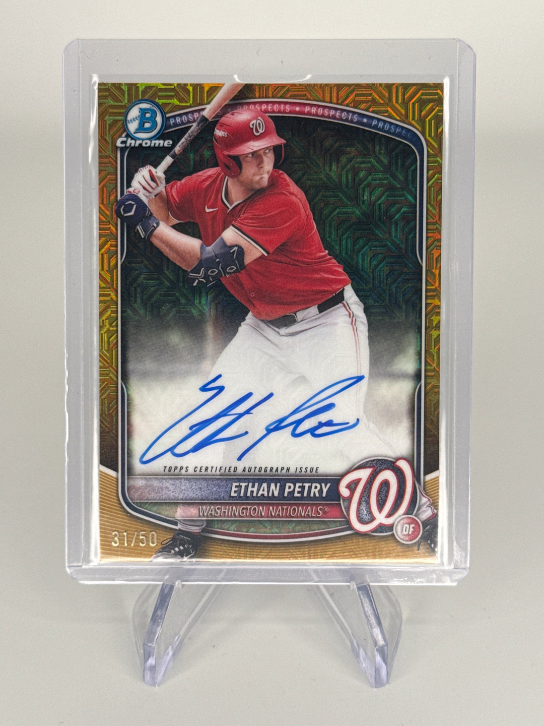 Ethan Petry 2025 Bowman Chrome Prospect Gold Refractor Auto, 31/50