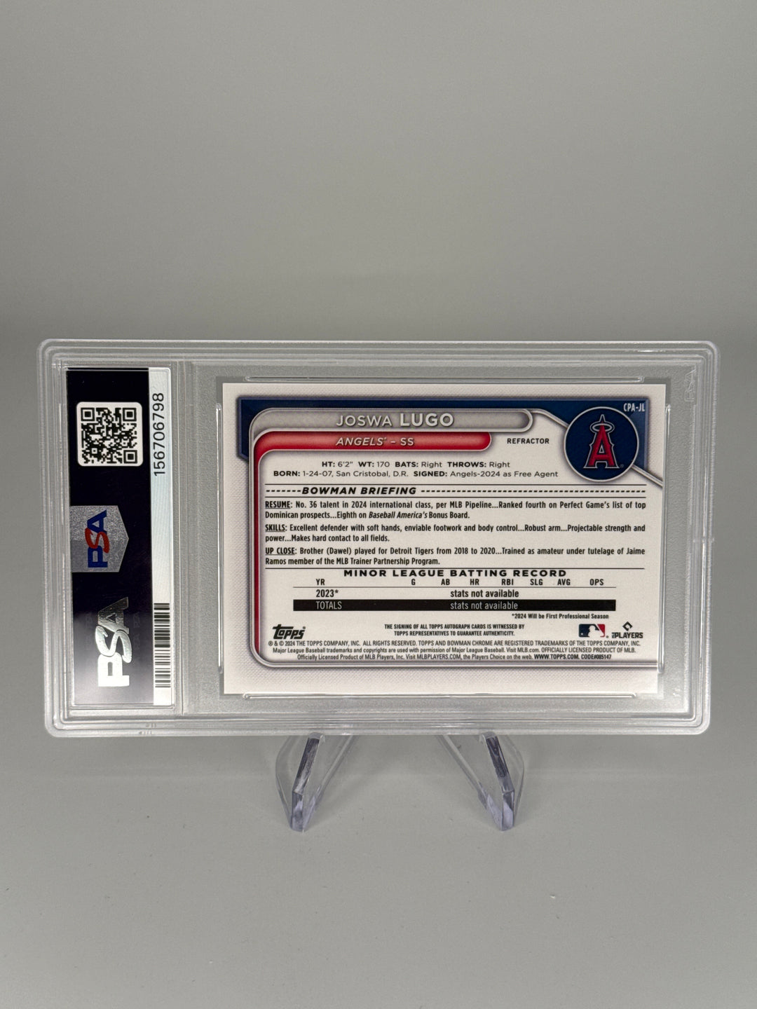 Joswa Lugo 2024 Bowman Chrome 1st Refractor Auto, 251/499, PSA 10 Gem Mint, PSA 10 Auto