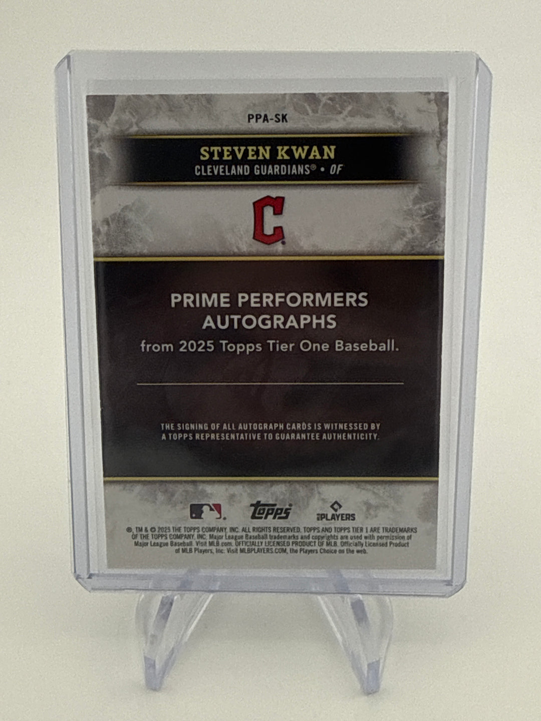 Steven Kwan 2025 Topps Tier One Holo Silver Auto, 06/10
