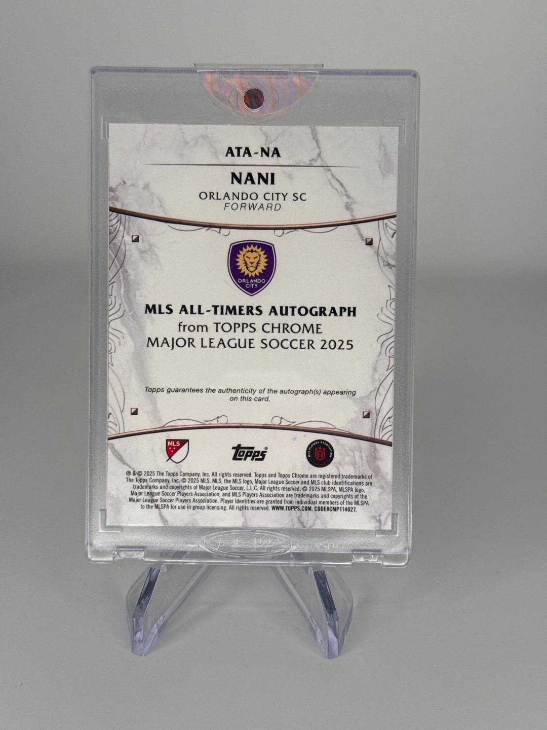 Nani 2025 Topps Chrome MLS All Timers Orange Speckle Refractor Auto, 17/25