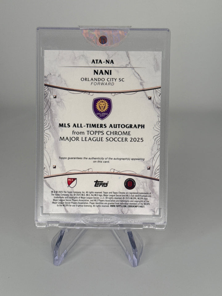 Nani 2025 Topps Chrome MLS All Timers Orange Speckle Refractor Auto, 17/25