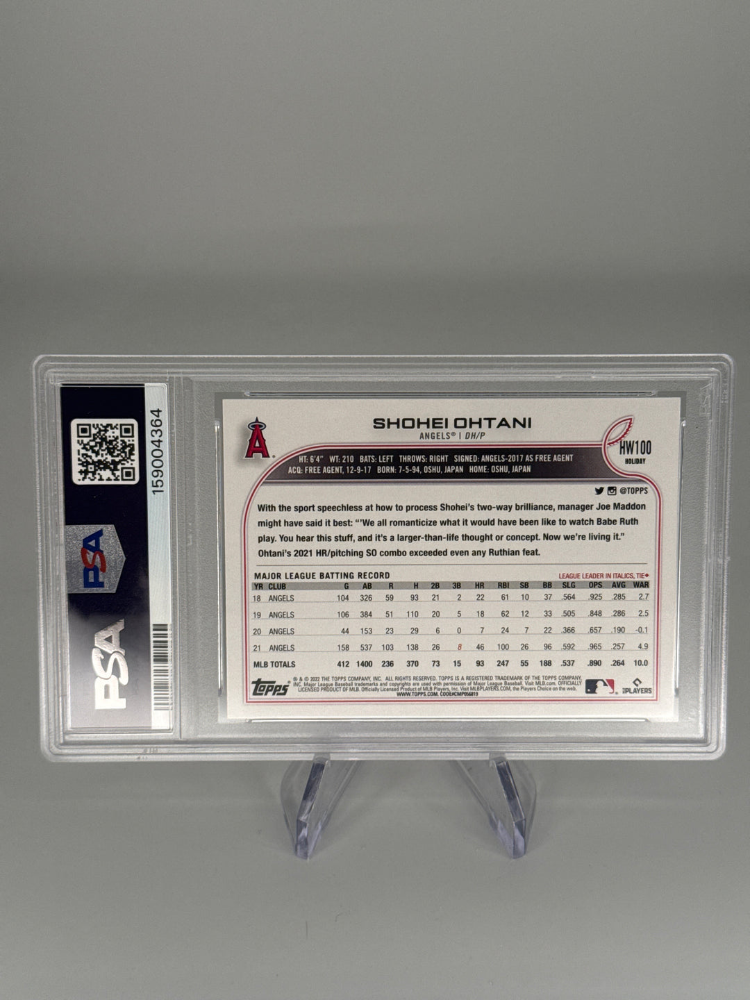 Shohei Ohtani 2022 Topps Holiday SP, PSA 10 Gem Mint