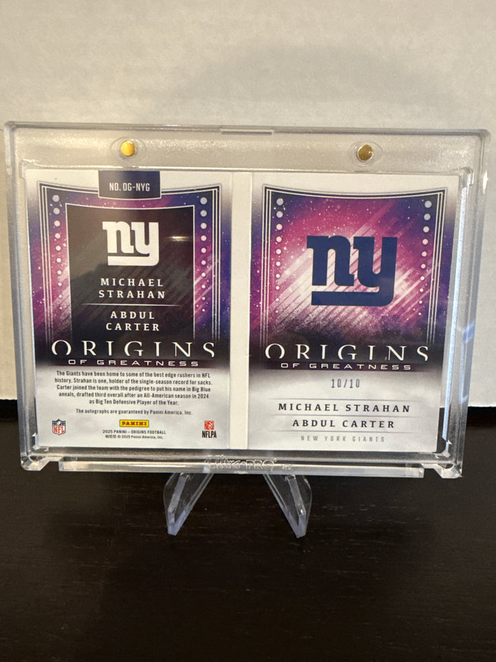 Michael Strahan/Abdul Carter 2025 Panini Origins of Greatness Dual Auto Booklet, 10/10