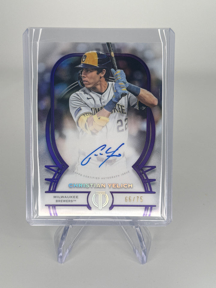 Christian Yelich 2026 Topps Tribute Purple Auto, 66/75