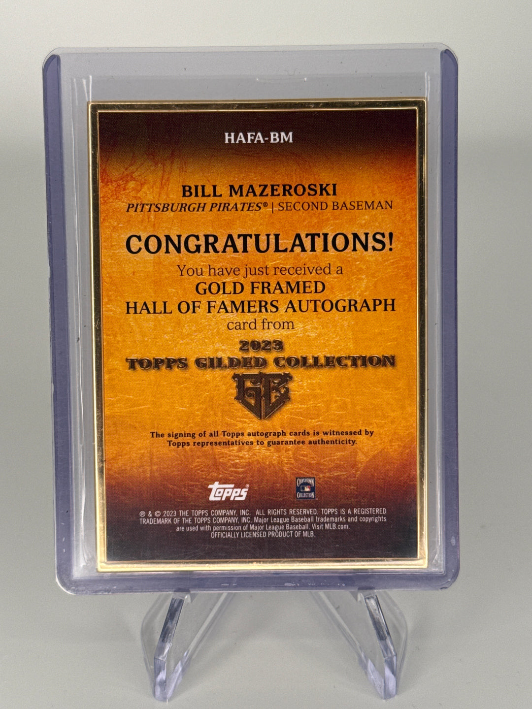 Bill Mazeroski 2023 Topps Gilded Collection Gold Framed Auto, 06/10