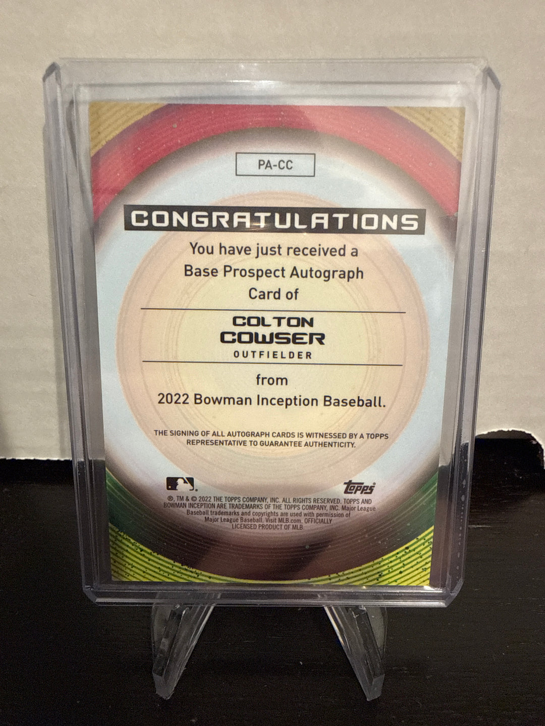Colton Cowser 2022 Bowman Inception Prospect Fuchsia Auto, 38/75