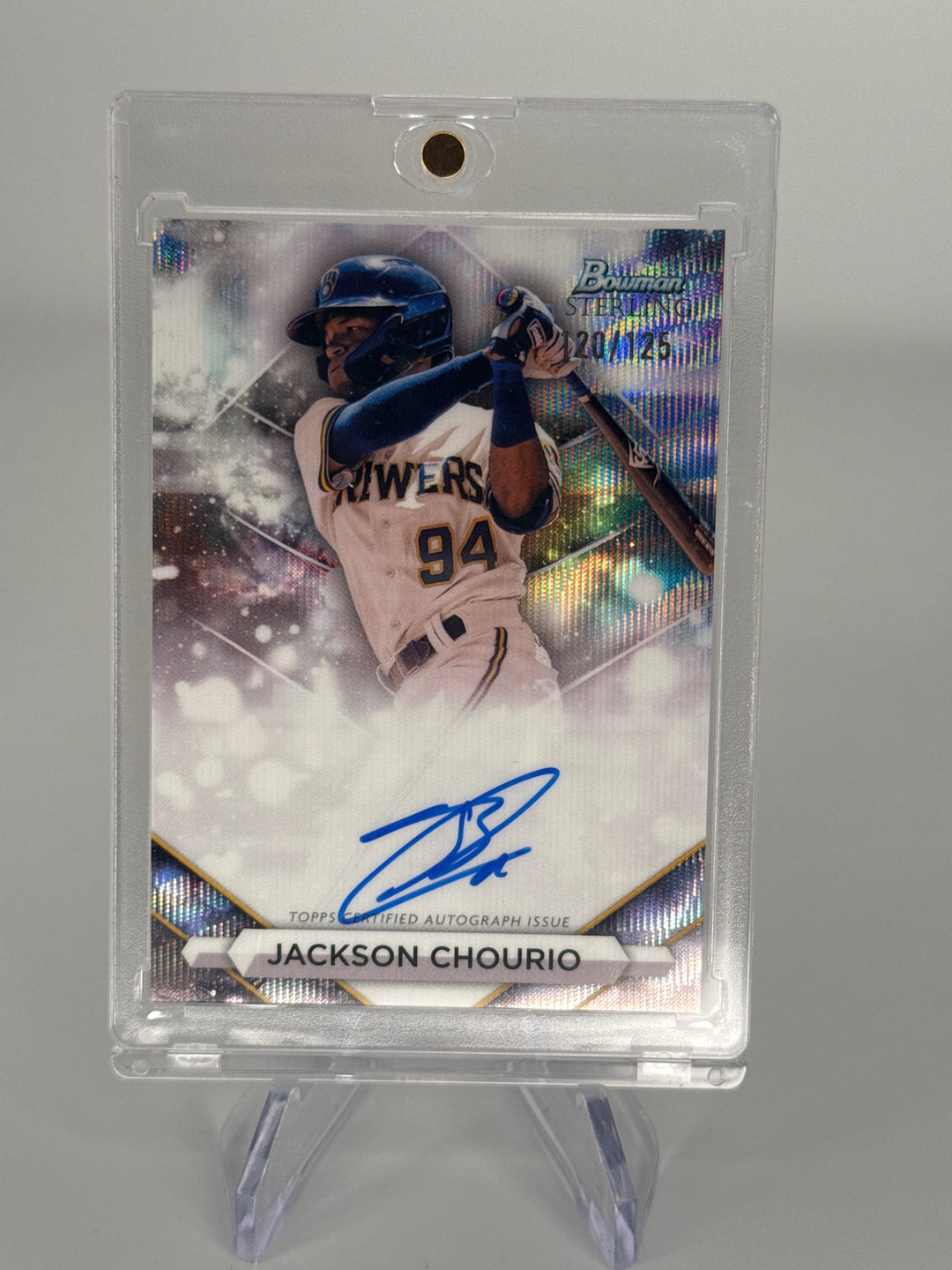Jackson Chourio 2023 Bowman Sterling Prospect Wave Refractor Auto, 120/125