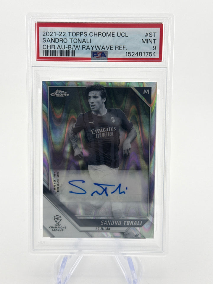 Sandro Tonali 2021-2022 Topps Chrome Champions League Black & White Raywave Refractor Auto, PSA 9 Mint