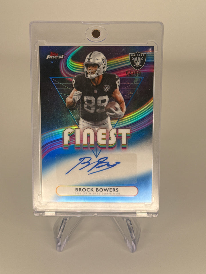 Brock Bowers 2025 Topps Finest Blue Refractor Auto, 54/99