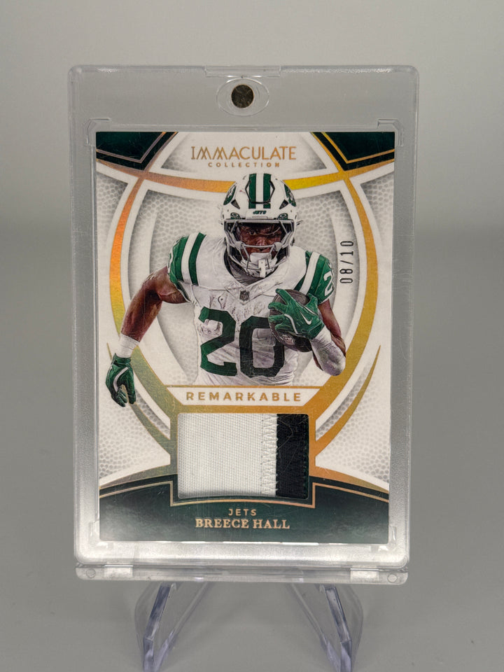 Breece Hall 2025 Panini Immaculate Remarkable Relic Gold, 08/10