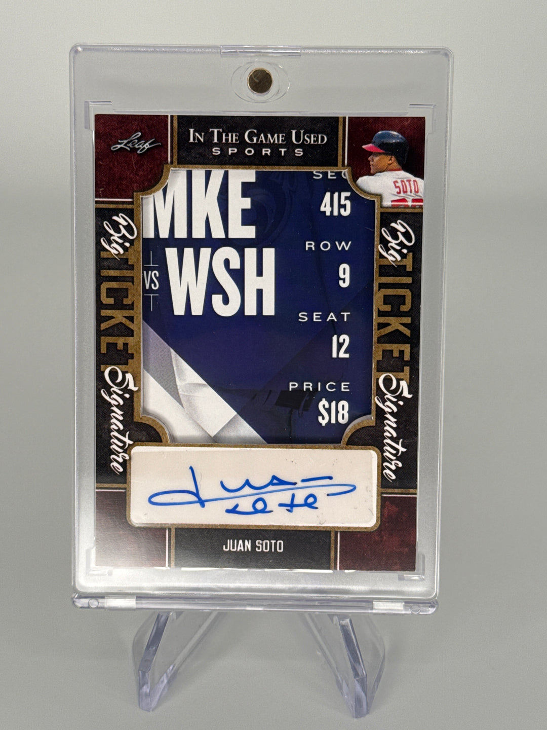 Juan Soto 2022 Leaf in the Game Used Sports Big Ticket Auto