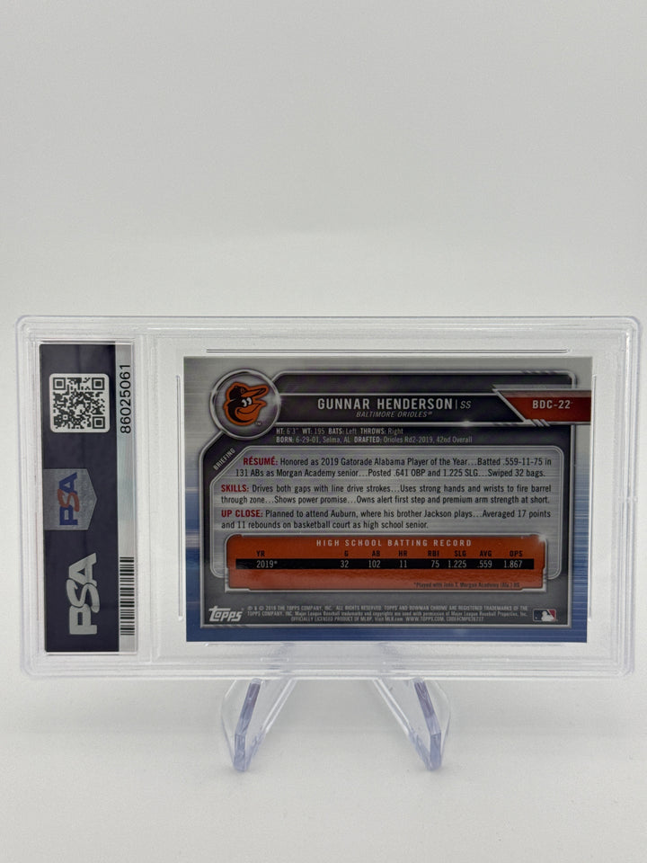 Gunnar Henderson 2019 Bowman Draft Chrome 1st, PSA 10 Gem Mint