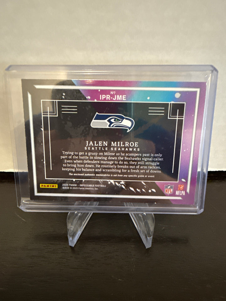 Jalen Milroe 2025 Panini Impeccable Impatchable Rookie Relic Silver, 08/25