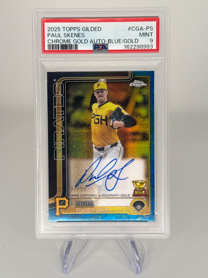 Paul Skenes 2025 Topps Chrome Gilded Collection Blue/Gold Auto, 12/50, PSA 9 Mint