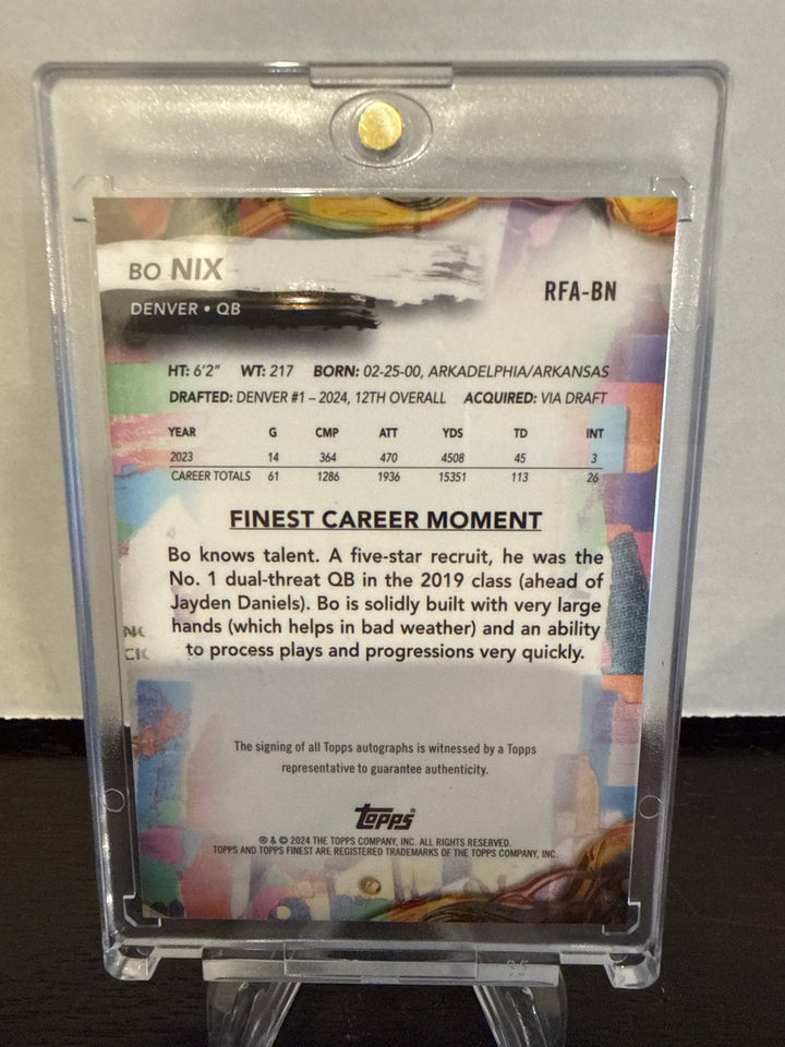 Bo Nix 2024 Topps Finest Rookie Auto