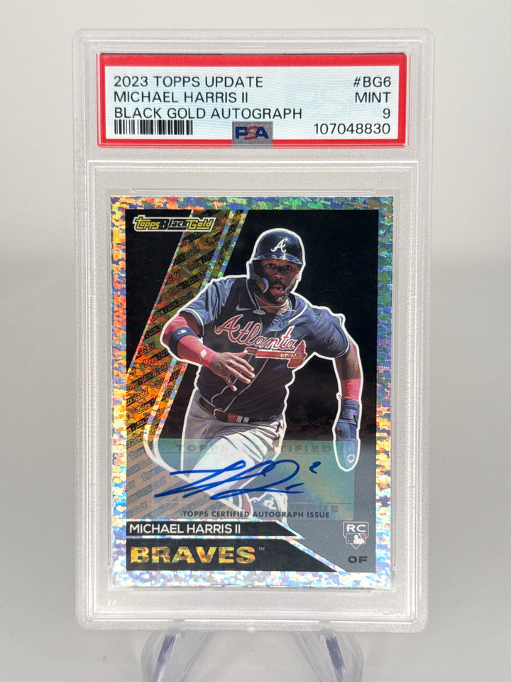 Michael Harris 2023 Topps Update Black Gold Rookie Auto, 18/25, PSA 9 Mint