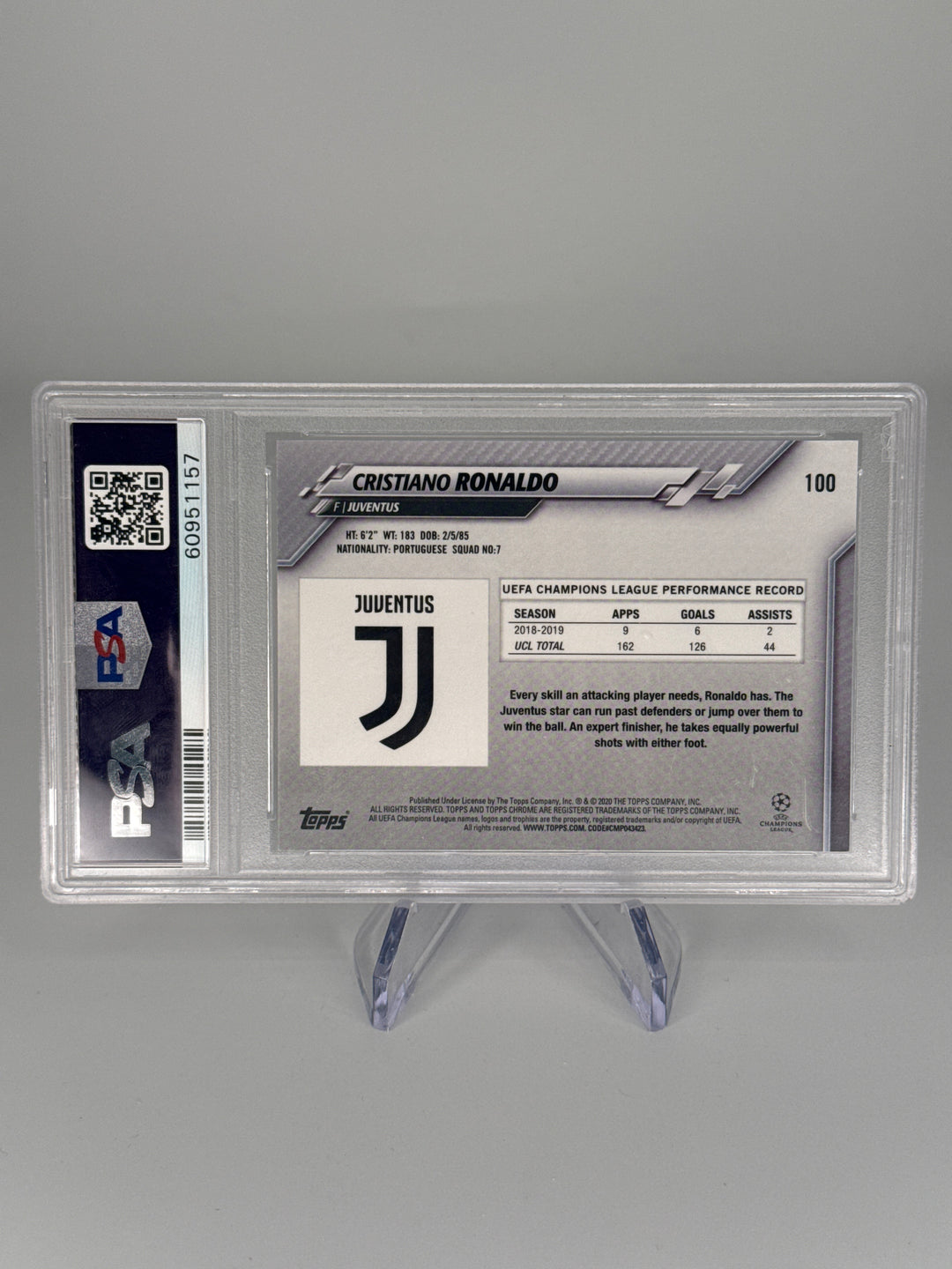 Cristiano Ronaldo 2019 Topps Chrome Champions League Sapphire Edition SP, PSA 9 Mint