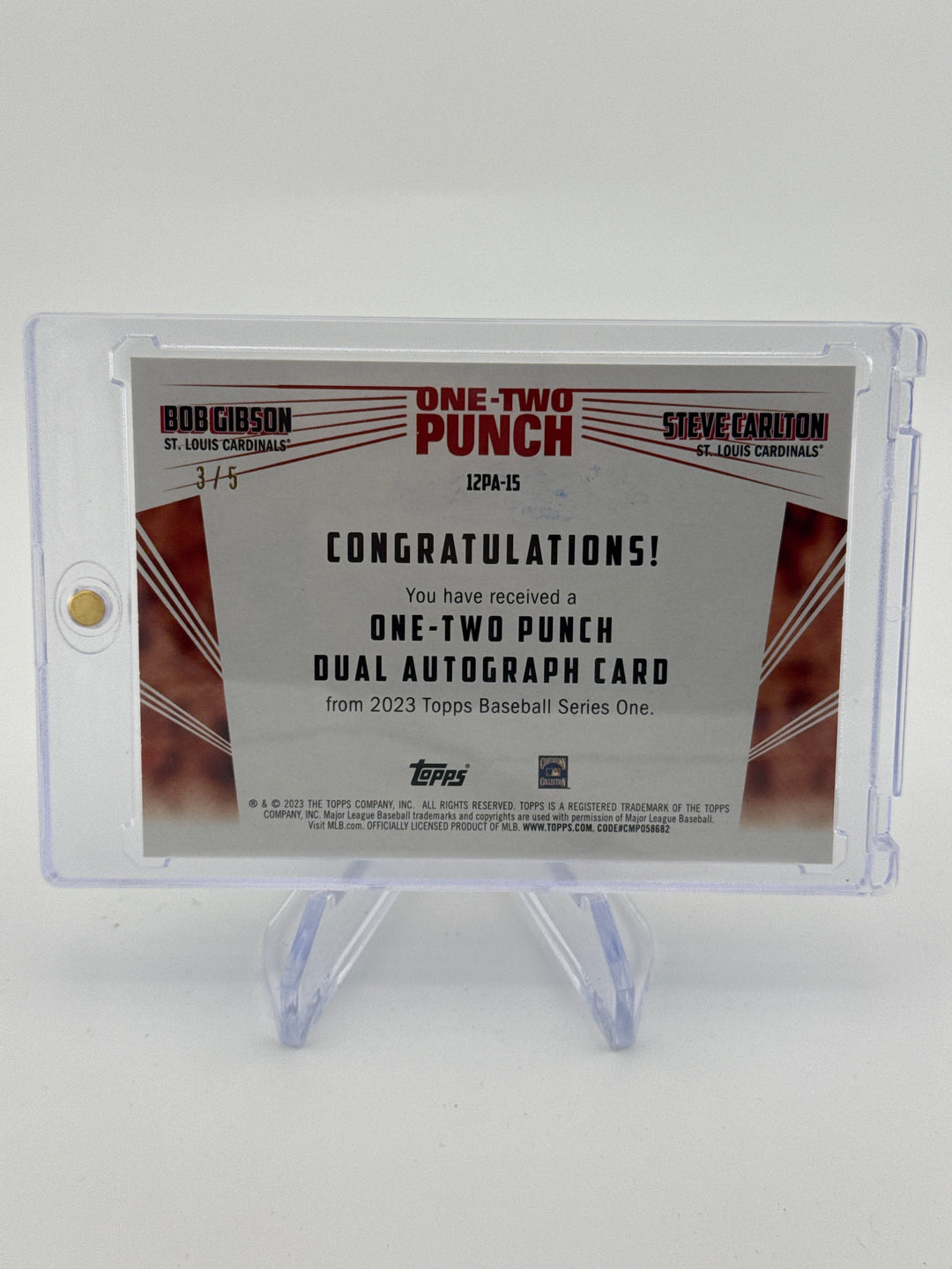 Bob Gibson/Steve Carlton 2023 Topps Series One One-Two Punch Dual Auto Red, 3/5