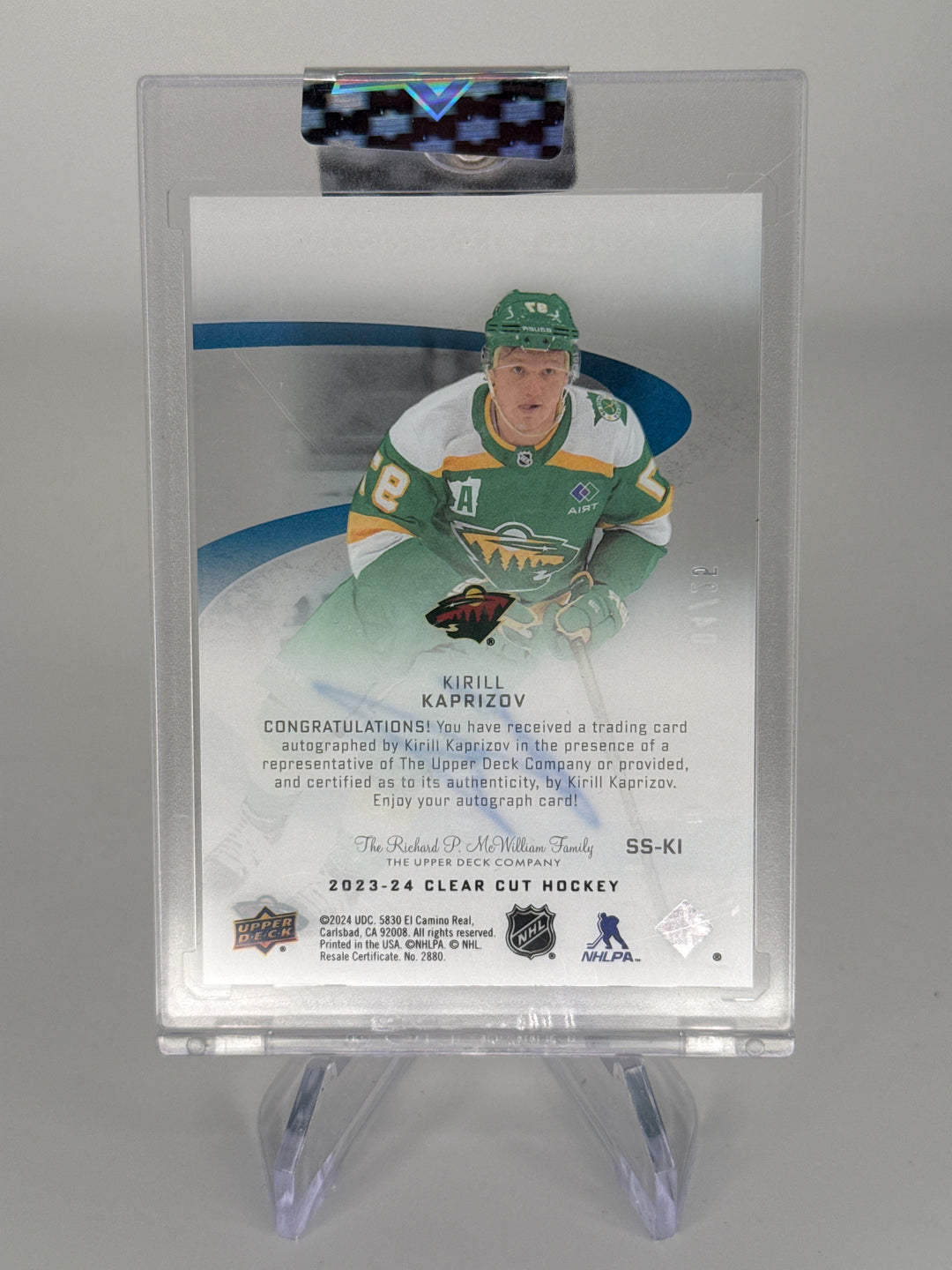 Kirill Kaprizov 2024 Upper Deck Clear Cut Sweet Shot Auto, 04/25