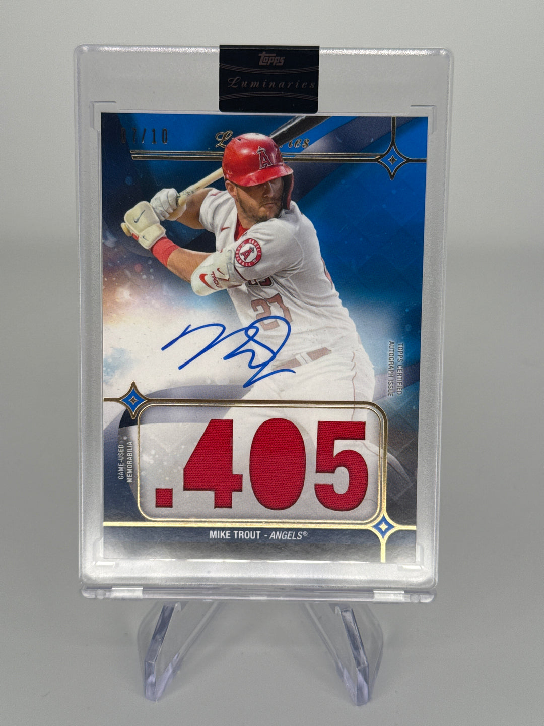 Mike Trout 2023 Topps Luminaries Hit Kings Auto Relic Blue, 07/10